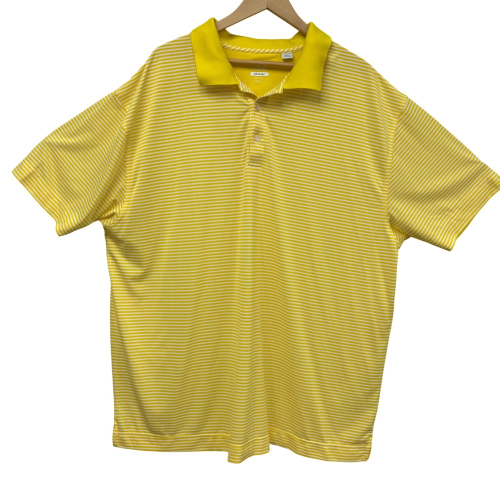 Cutter & Buck Mens 2XB Yellow White Striped CB DryTec Golf Polo Shirt BCK00332